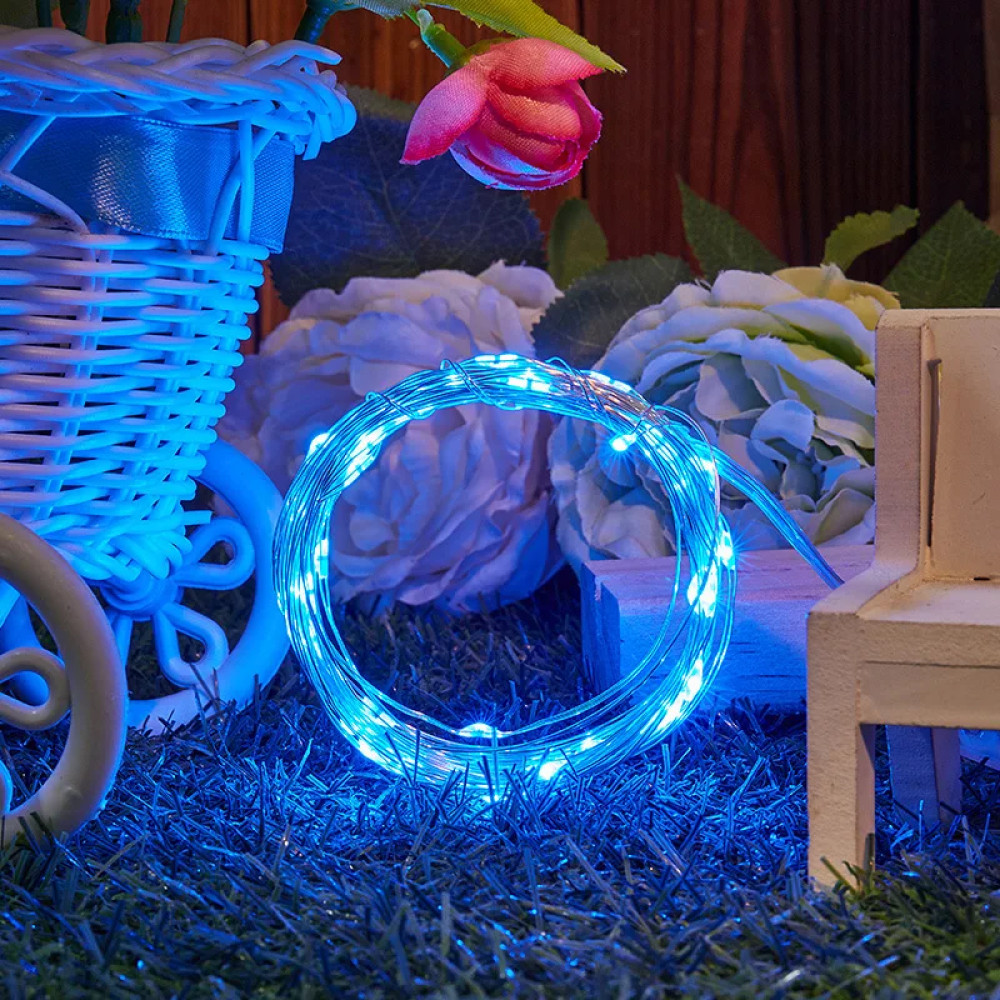 Гірлянда світлодіодна нитка Роса від USB 200 LED 8 режимів IP44 20 м Синій - фото 10 Гірлянда світлодіодна нитка Роса від USB 200 LED 8 режимів IP44 20 м Синій - фото 10