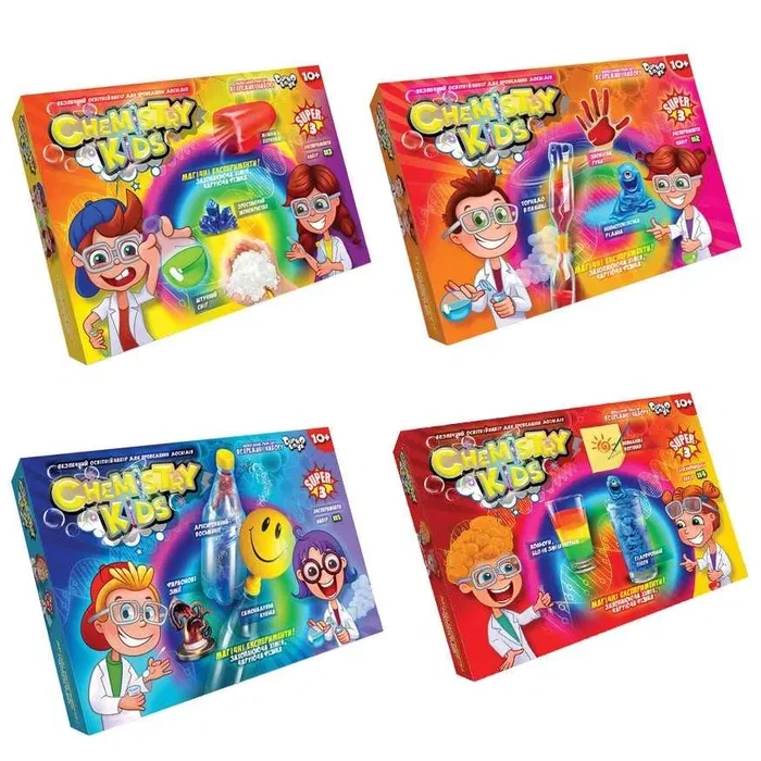 Набір для дослідів Danko Toys Chemistry Kids Наукові експерименти STEM-набір для дітей від 10 р. 4 шт. (3122042198)