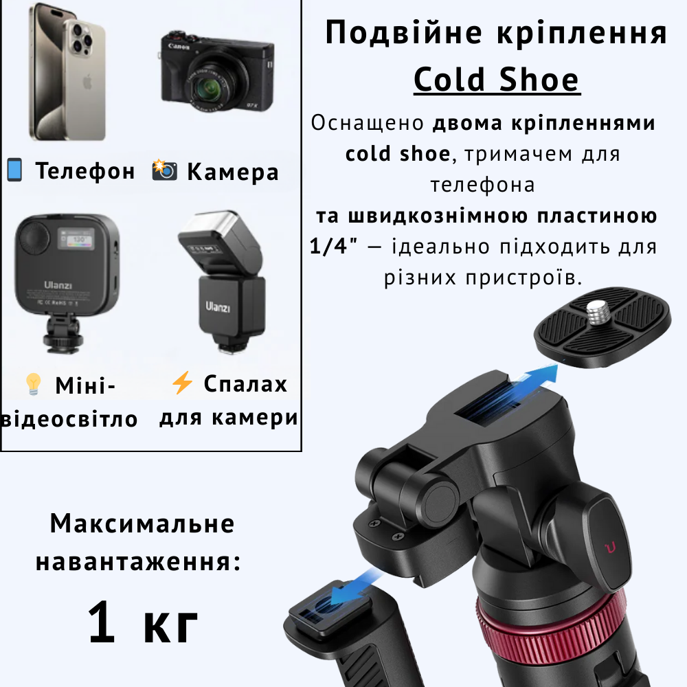 Селфи-монопод для телефона/камеры Ulanzi Bluetooth с пультом складной до 185 см Черный (MT-78) - фото 11