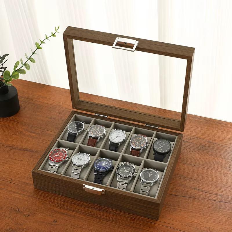 Шкатулка для хранения часов на 10 отделений деревянная с прозрачным окном для наручных часов