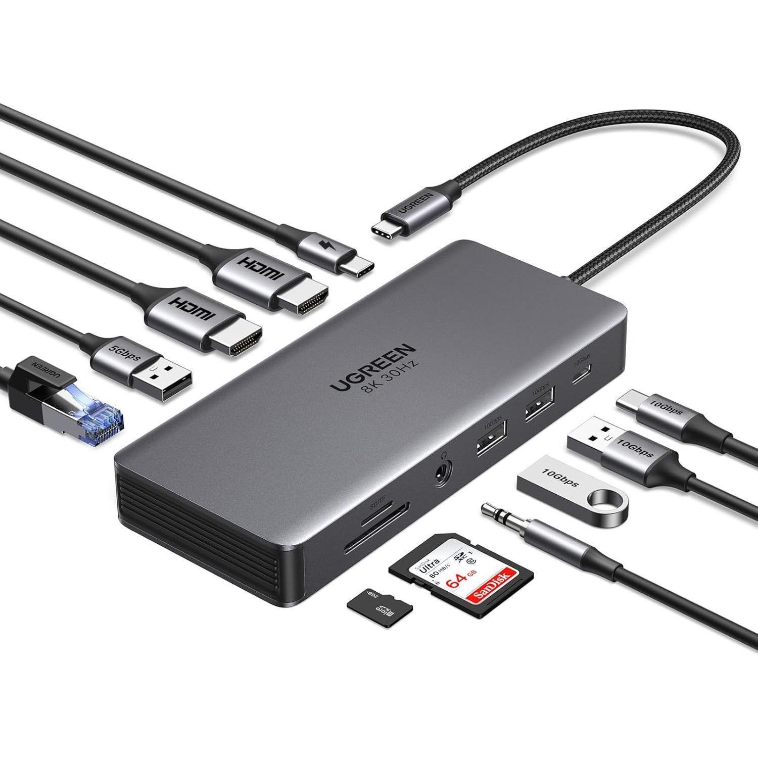 Док-станция USB-C Ugreen 30 см HDMI 8K Серый (15965)