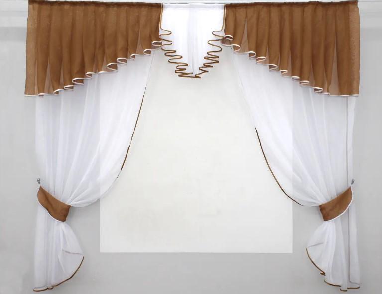 Занавеска на кухню/балкон шифон 200х170 см Белый/Коричневый (103к) - фото 2 Занавеска на кухню/балкон шифон 200х170 см Белый/Коричневый (103к) - фото 2