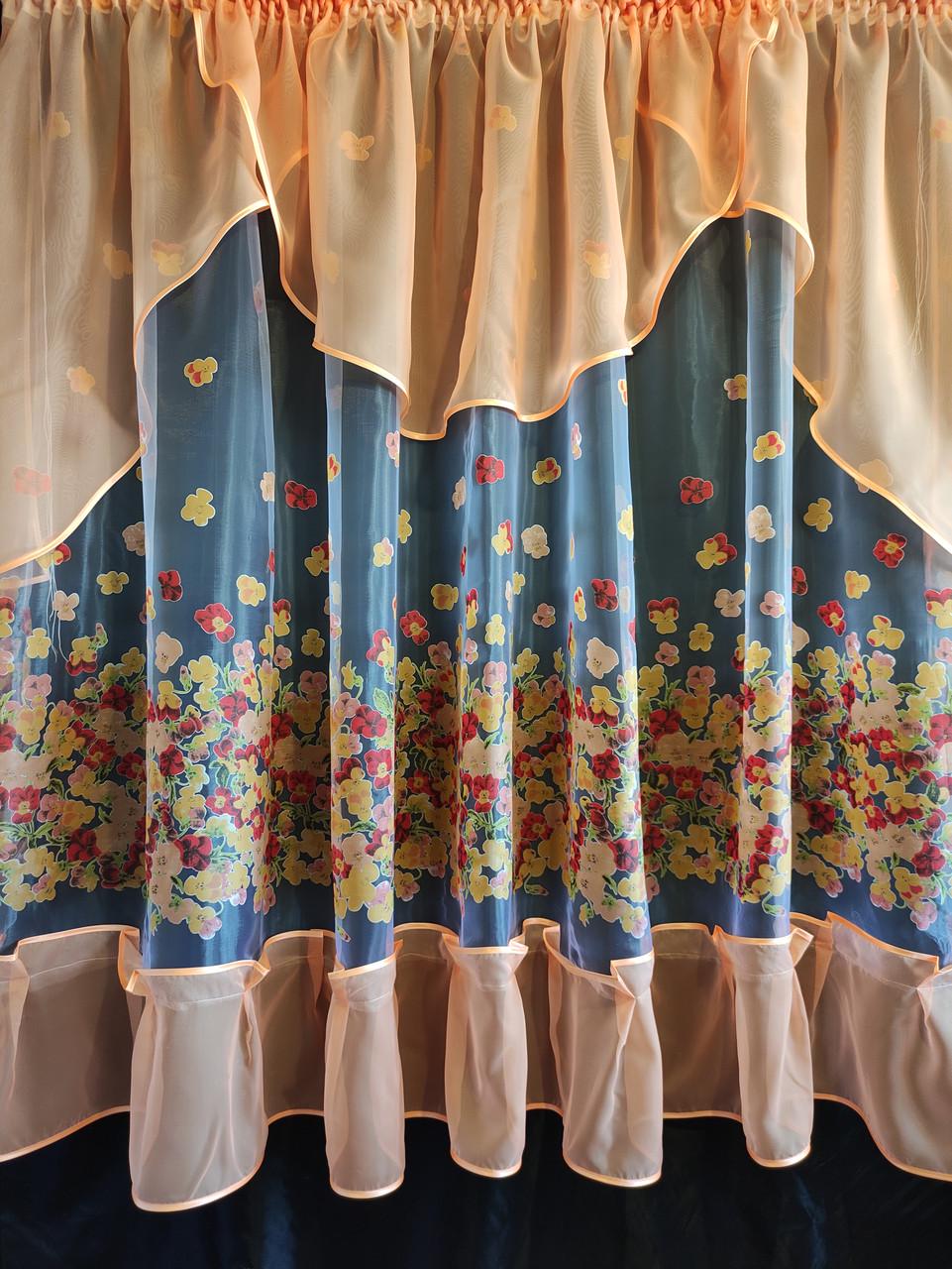 Занавеска с шифоновым ламбрекеном и рюшей 290х160 см Персиковый (ро-002)