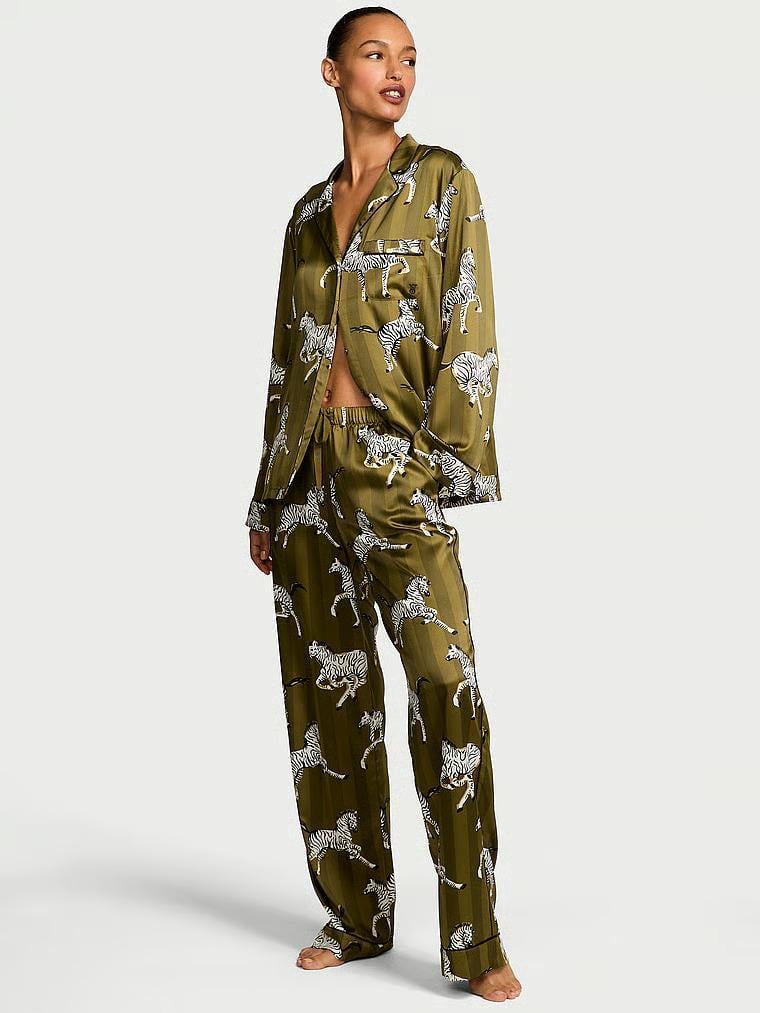 Піжама сатинова сорочка/штани Victoria's Secret Glazed Satin Long Pajama Set Regular S Хакі (27111013)