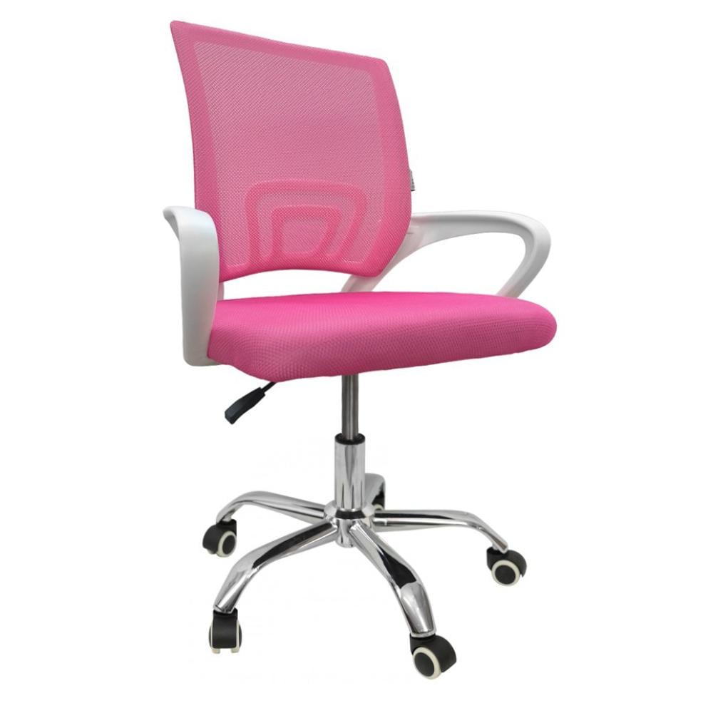 Офисное кресло Bonro B-619 сетка с тканью на колесиках с металлическим основанием и регулировкой высоты Бело-розовый (132-76-42400019)