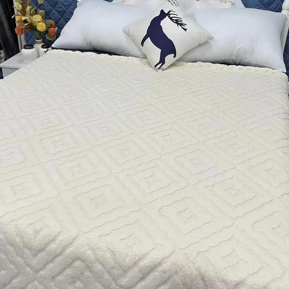 Плед пушистый Koloco Большой Ромбик евро 200х220 см Айвори (37398)