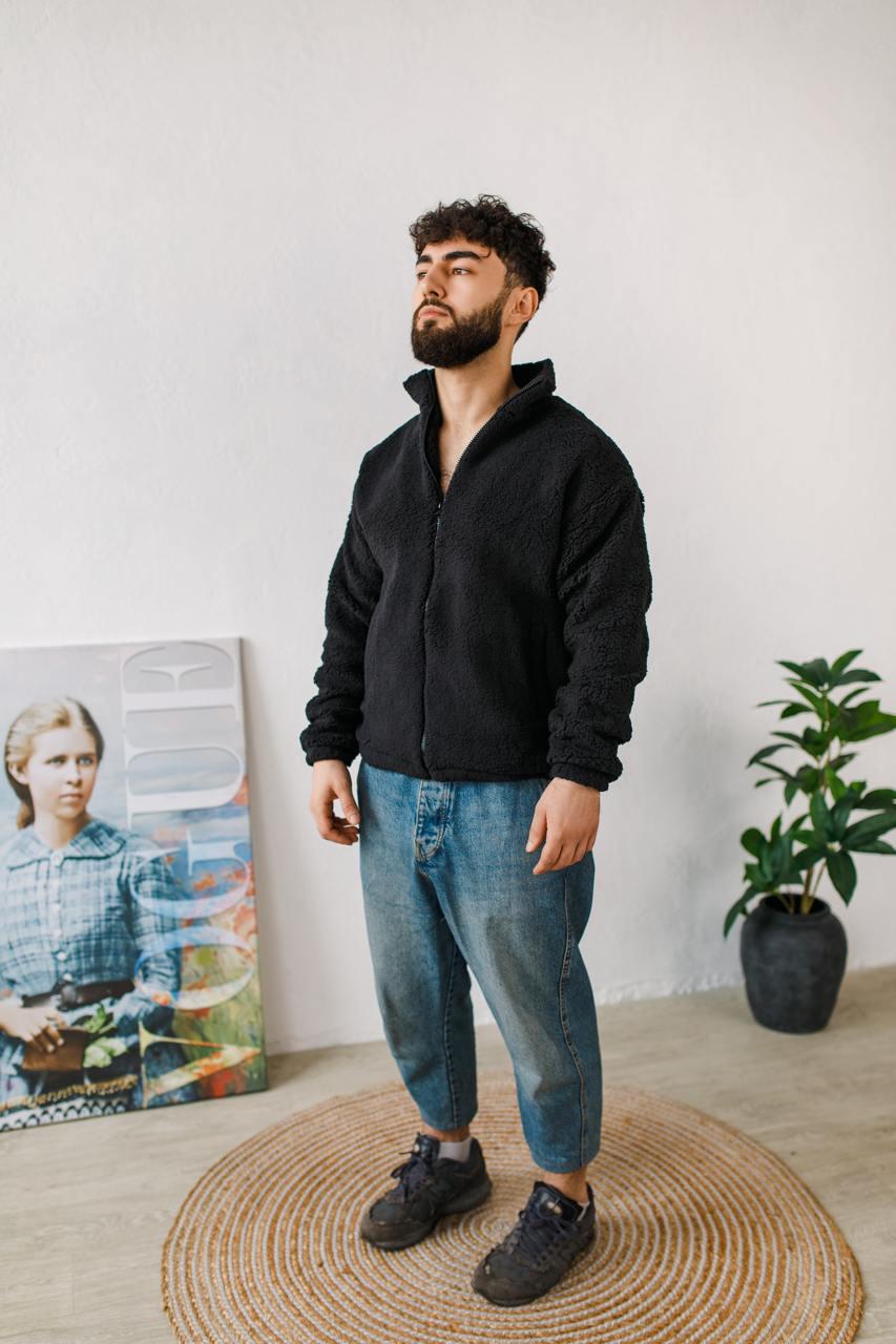 Кофта чоловіча барашкова на блискавці тепла S Чорний (D0048) - фото 4
