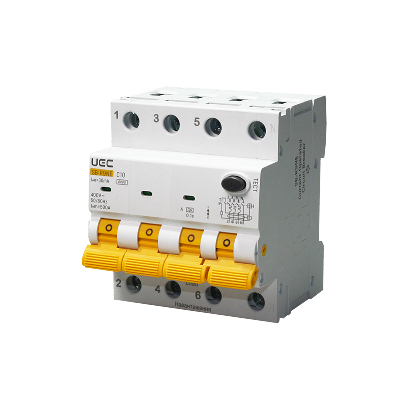 Дифференциальный выключатель UEC SB-R9NE 4P 10А 30мА 6кА тип C (RCBO60-4-010-C-030-A)