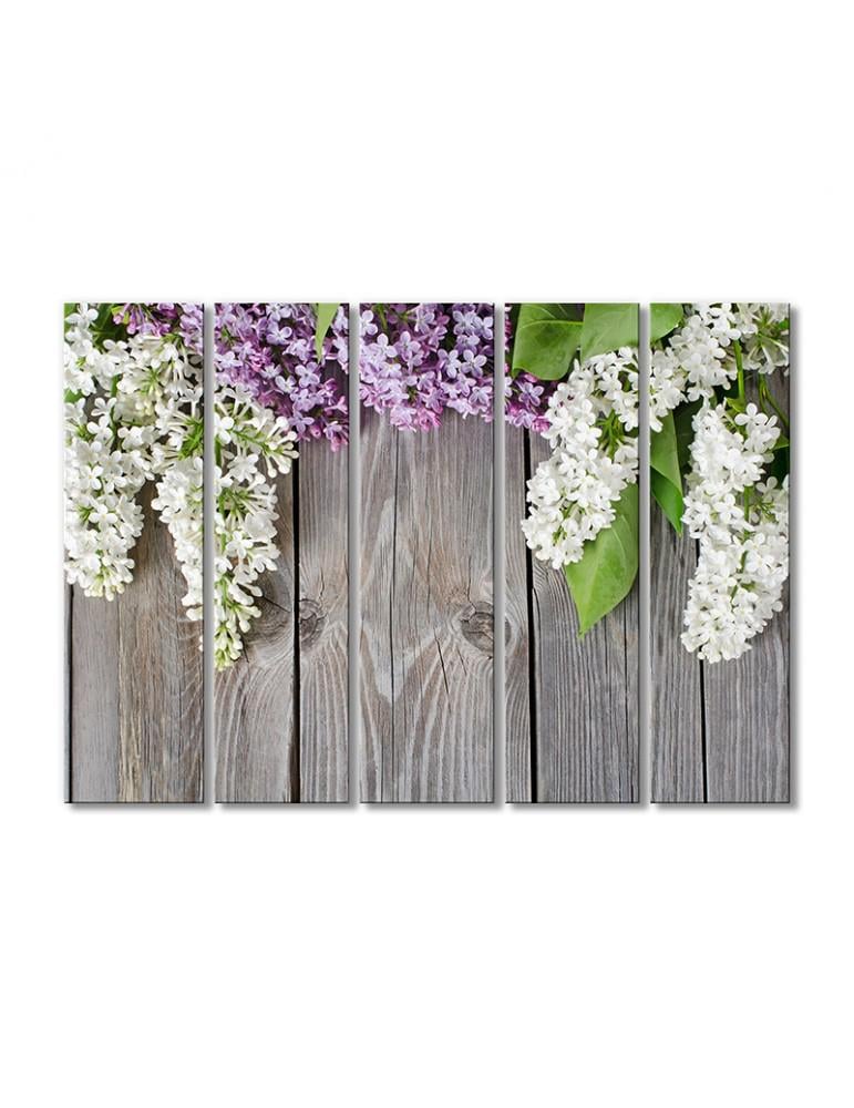 Картина модульная Сирень на серой доске 5 модулей 80x120 см