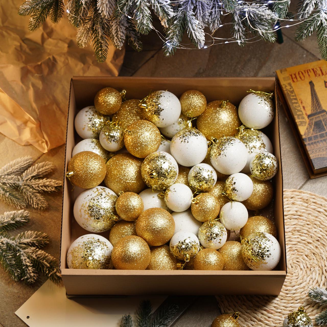 Набор игрушек новогодних Битое стекло 40 шт. Золотой (2765836630) - фото 2 Набор игрушек новогодних Битое стекло 40 шт. Золотой (2765836630) - фото 2