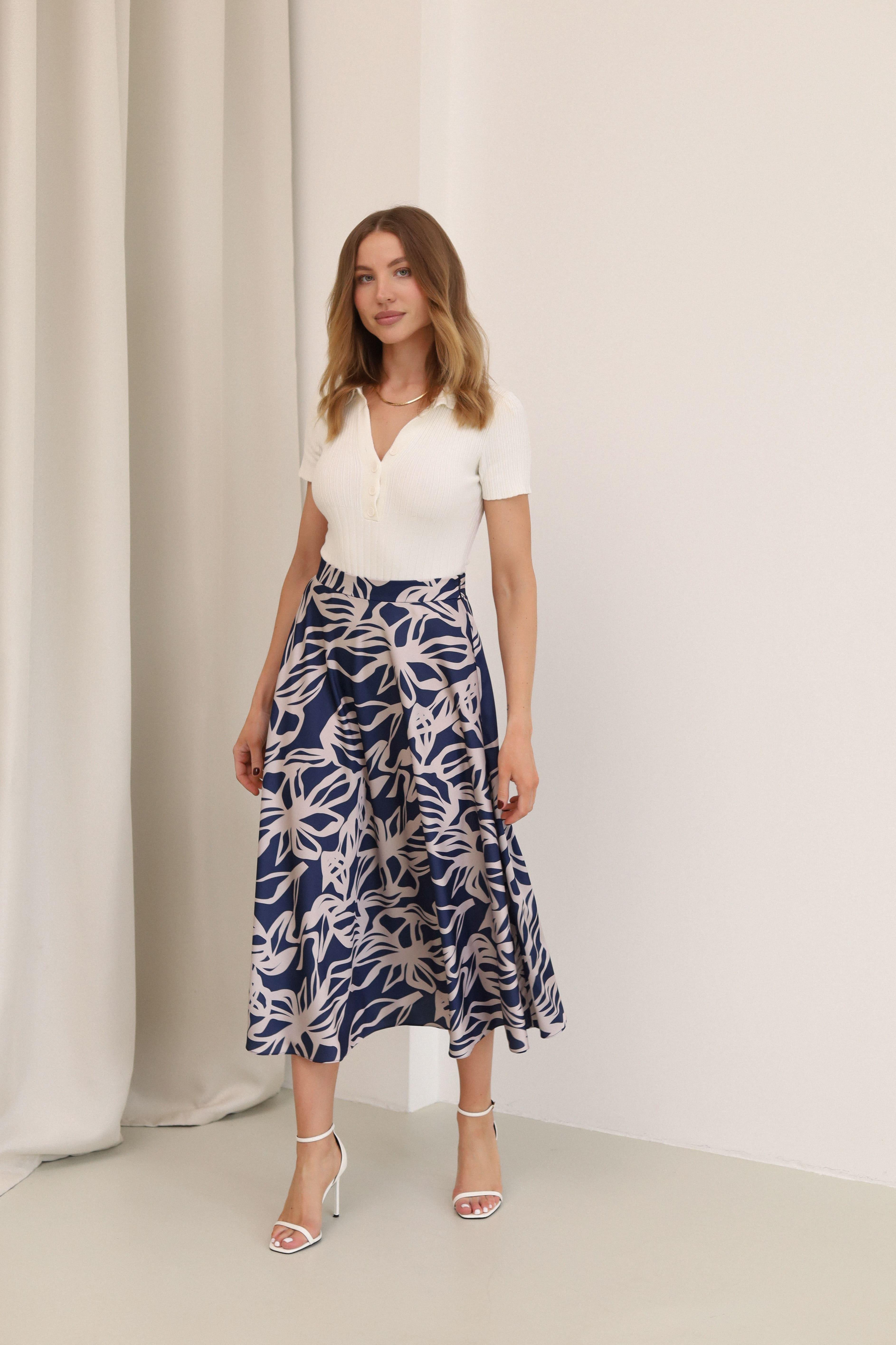 Спідниця-кльош міді Дика Спідниця з принтом XXL Синій (6005) - фото 2 Спідниця-кльош міді Дика Спідниця з принтом XXL Синій (6005) - фото 2