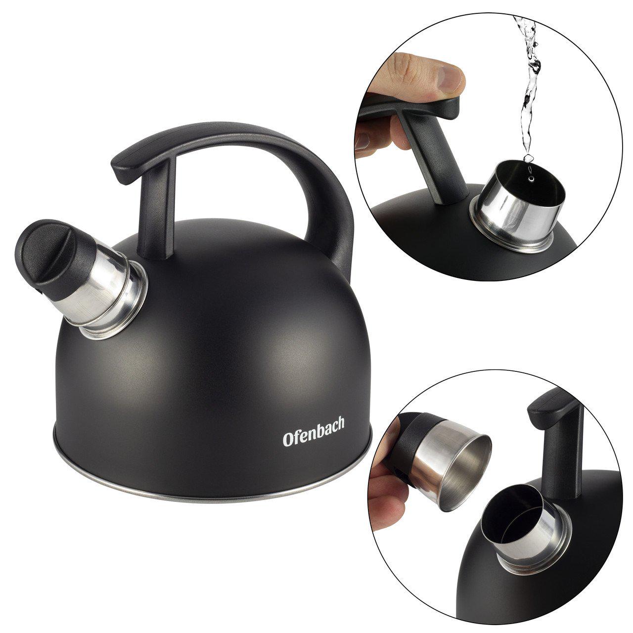 Чайник Ofenbach 1,5 л из нержавеющей стали со свистком Черный (KM-100304) - фото 3 Чайник Ofenbach 1,5 л из нержавеющей стали со свистком Черный (KM-100304) - фото 3
