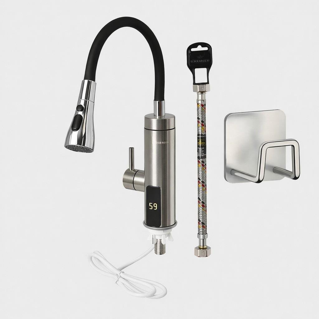 Kран-водонагреватель Britc K-V-SS-1-F с дисплеем оснащен гибким изливом двухрежимный 3 кВт гибкая подводка 50 см и держатель для губки Kран-водонагреватель Britc K-V-SS-1-F с дисплеем оснащен гибким изливом двухрежимный 3 кВт гибкая подводка 50 см и держатель для губки