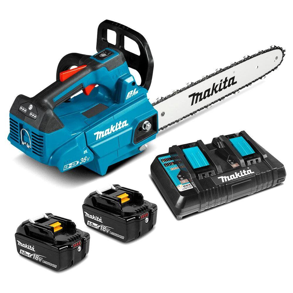 Аккумуляторная цепная пила Makita DUC306PT2 + 2 АКБ 18 V 5 Ah + З/У для дерева ручная электрическая (2x18В, 300мм) (4020)