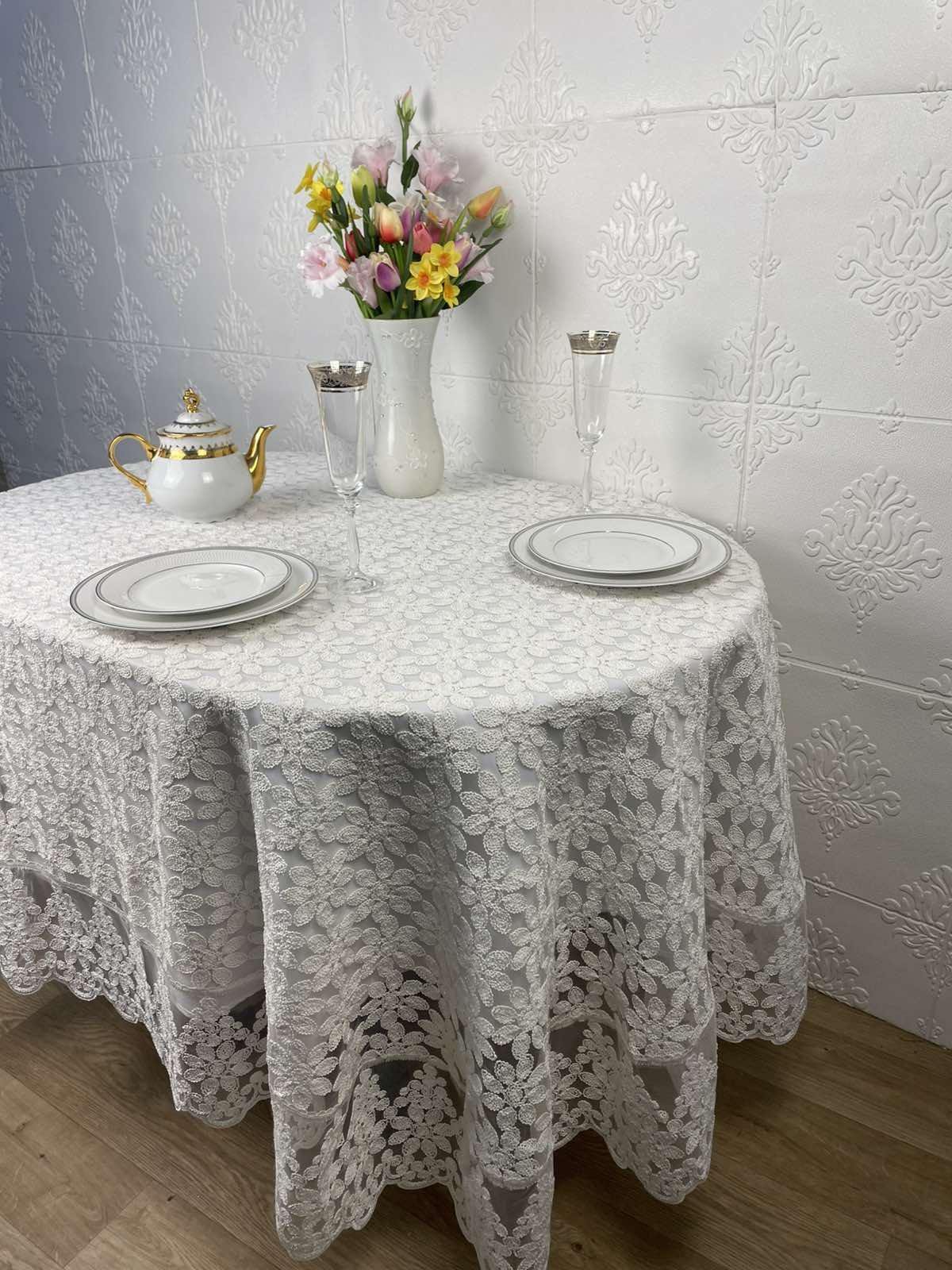 Скатерть велюровая Acme Tekstil PVS Lux Daisy ovale 160x300 см Krem (CN37722)