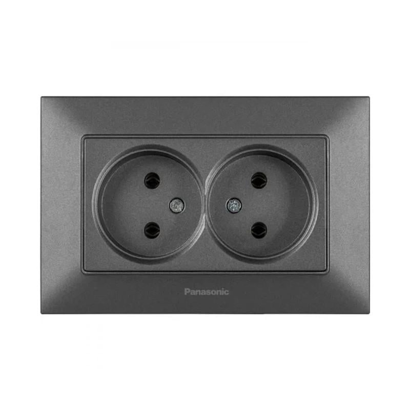 Розетка двойная без заземления Panasonic Arkedia Slim ABS Дымчатый (WNTC02042DG-UA1)
