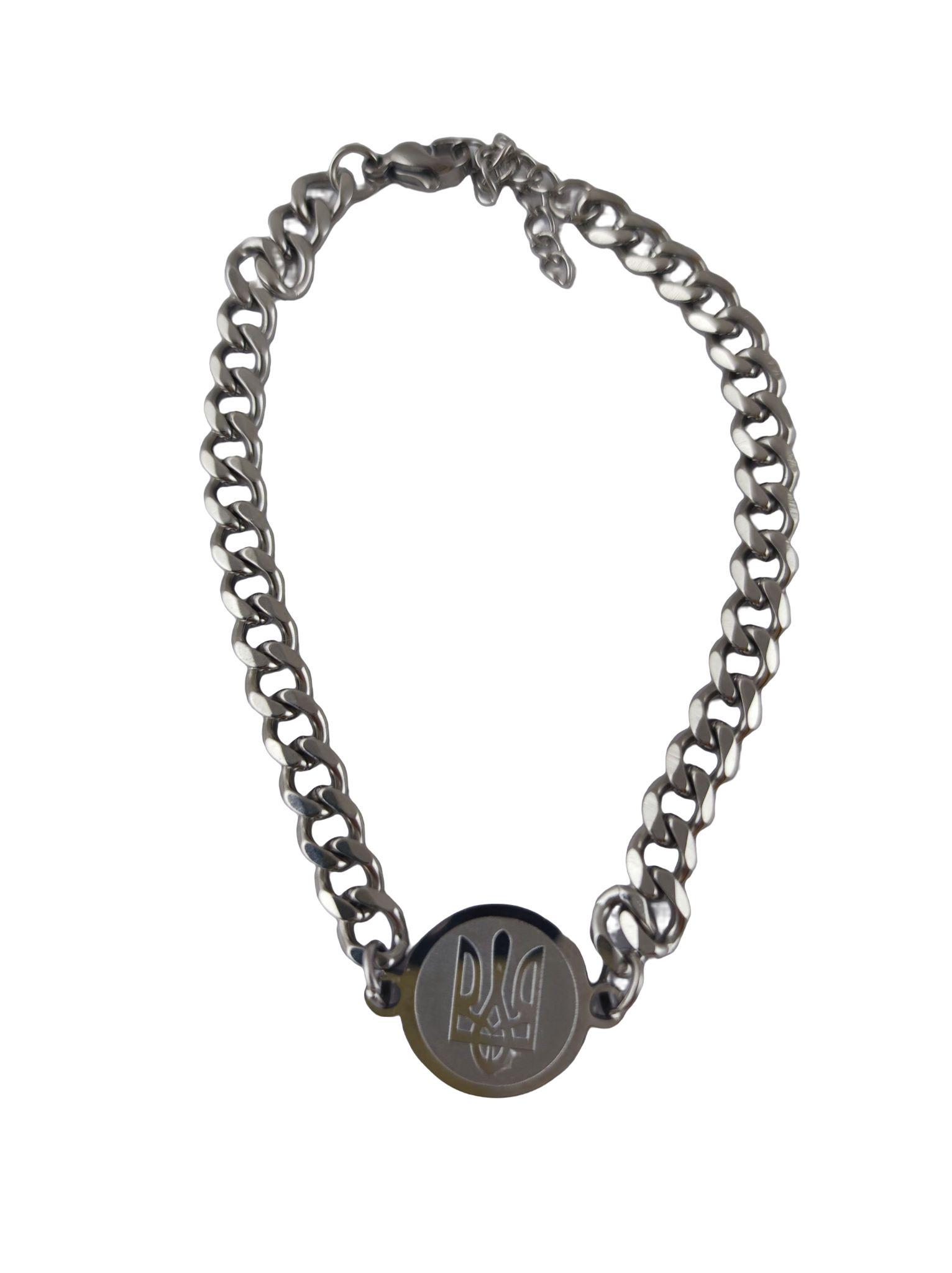 Браслет патриотический с круглым кулоном и с тиснением герба Украины металл Серебристый (138930-1)