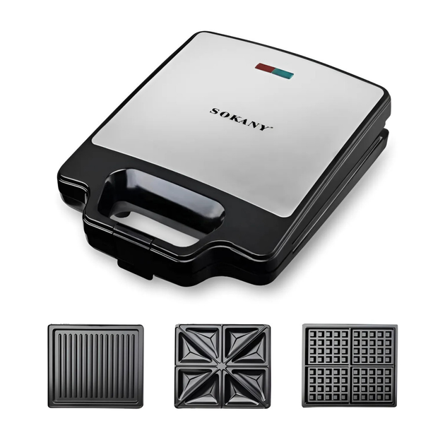 Вафельниця Sokany SK-BBQ-852 електрична двосторонній нагрів антипригарне покриття 1400 Вт 3 насадки Вафельниця Sokany SK-BBQ-852 електрична двосторонній нагрів антипригарне покриття 1400 Вт 3 насадки