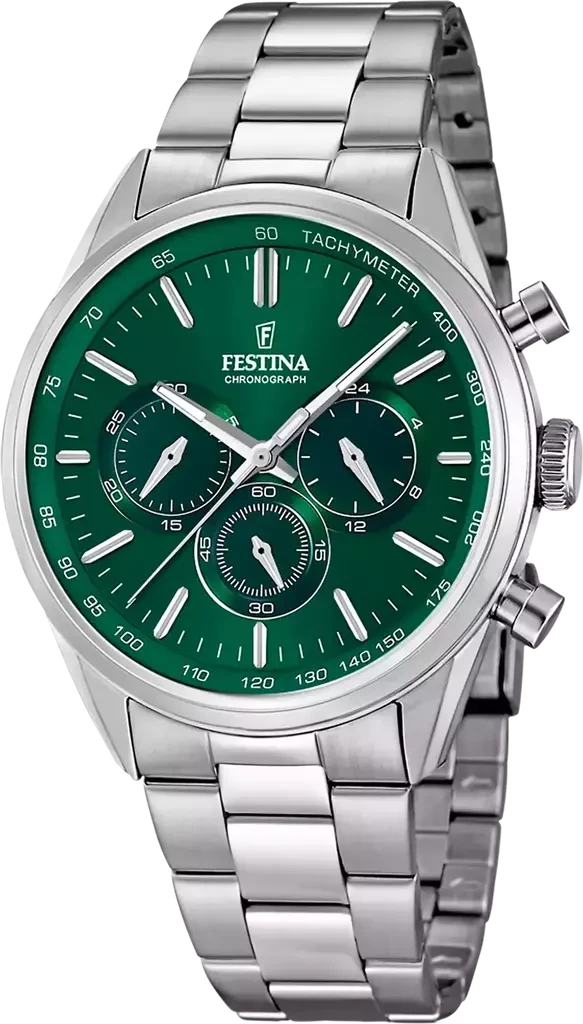 Наручные часы мужские Festina F16820/R Timeless Chronograph со стальным корпусом WR 50 м и зеленым циферблатом Наручные часы мужские Festina F16820/R Timeless Chronograph со стальным корпусом WR 50 м и зеленым циферблатом