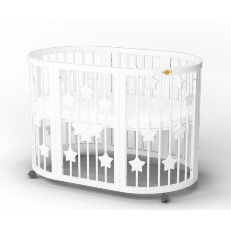 Кровать-трансформер IngVart Smartbed Round Звездочки на колесах с 3 уровнями высоты дна Белый (1359003)