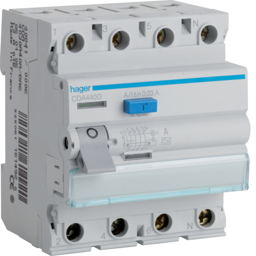 Устройство защитного отключения Hager CDA440D 4P 40A 30mA тип A (37017442)