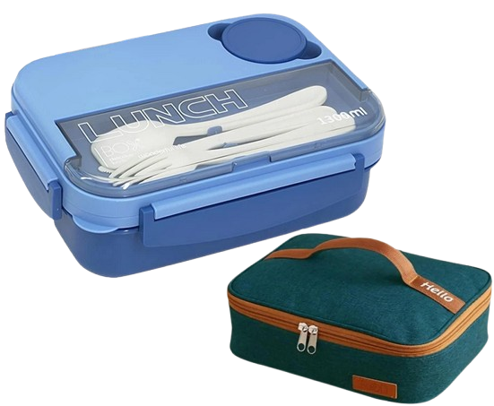 Набор для еды Hello ланчбокс 1,3 л герметичный с приборами и соусницей/термосумка Зеленый (906397)