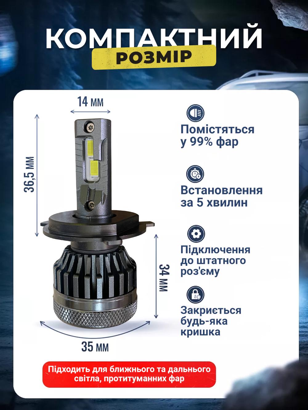Лампи LED автомобільні у фару Andowl ближнє та дальнє світло протитуманні Q-D9 H4 2 шт. Чорний (581a5151) - фото 7