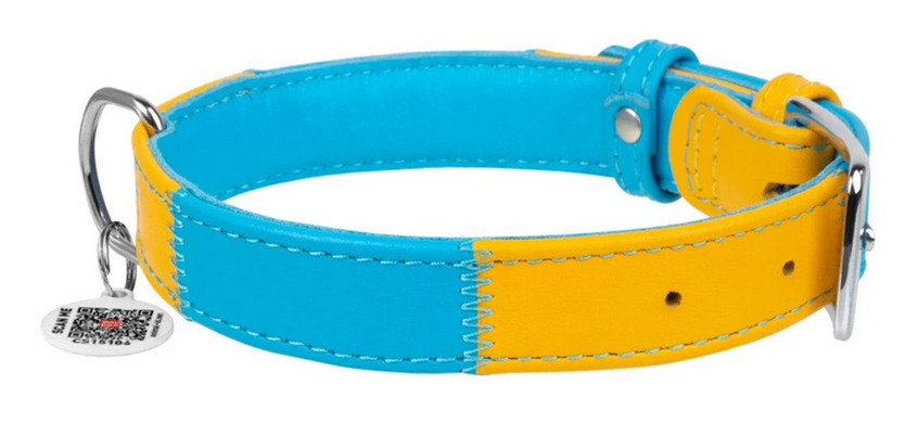 Ошейник для собак кожаный WAUDOG Design с QR паспортом Colors of freedom ХL 35 мм 46-59 см (Collar203-4020)
