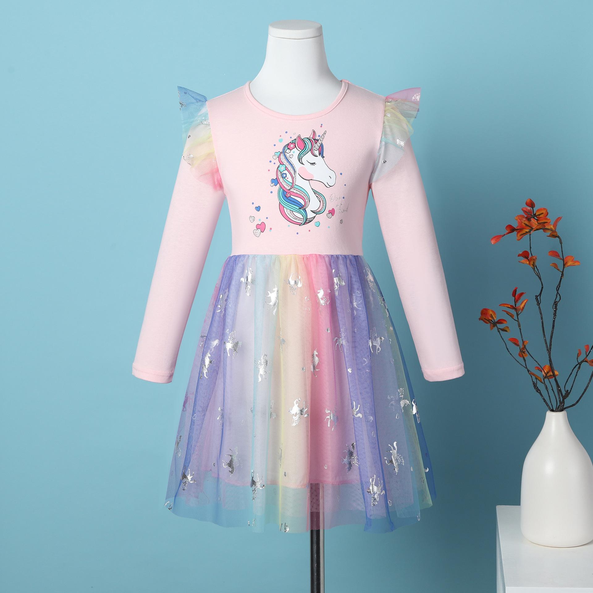 Платье детское с единорогом 130 см Радужный (23992016)