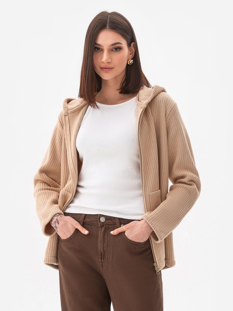 Кардиган хлопковый с капюшоном SVTR р. 48-52 Бежевый (592) - фото 5