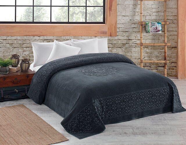 Простынь махровая Cotton area AE Полоска евро 220х240 см хлопок 9982998 Графитовый (DR013280)