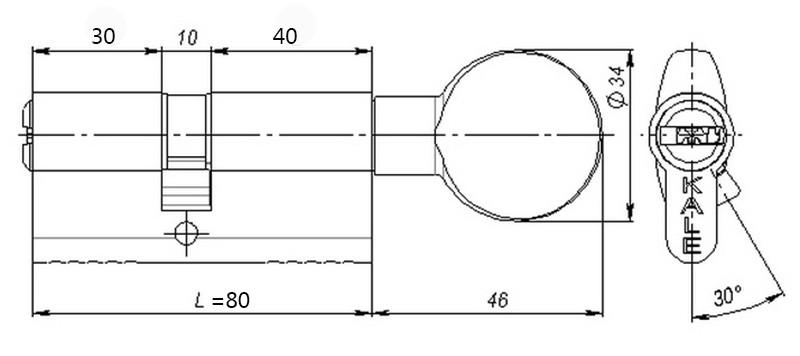 Цилиндр Kale SMC 30/10/40 ключ/тумблер 80 мм Никель (00001348) - фото 2