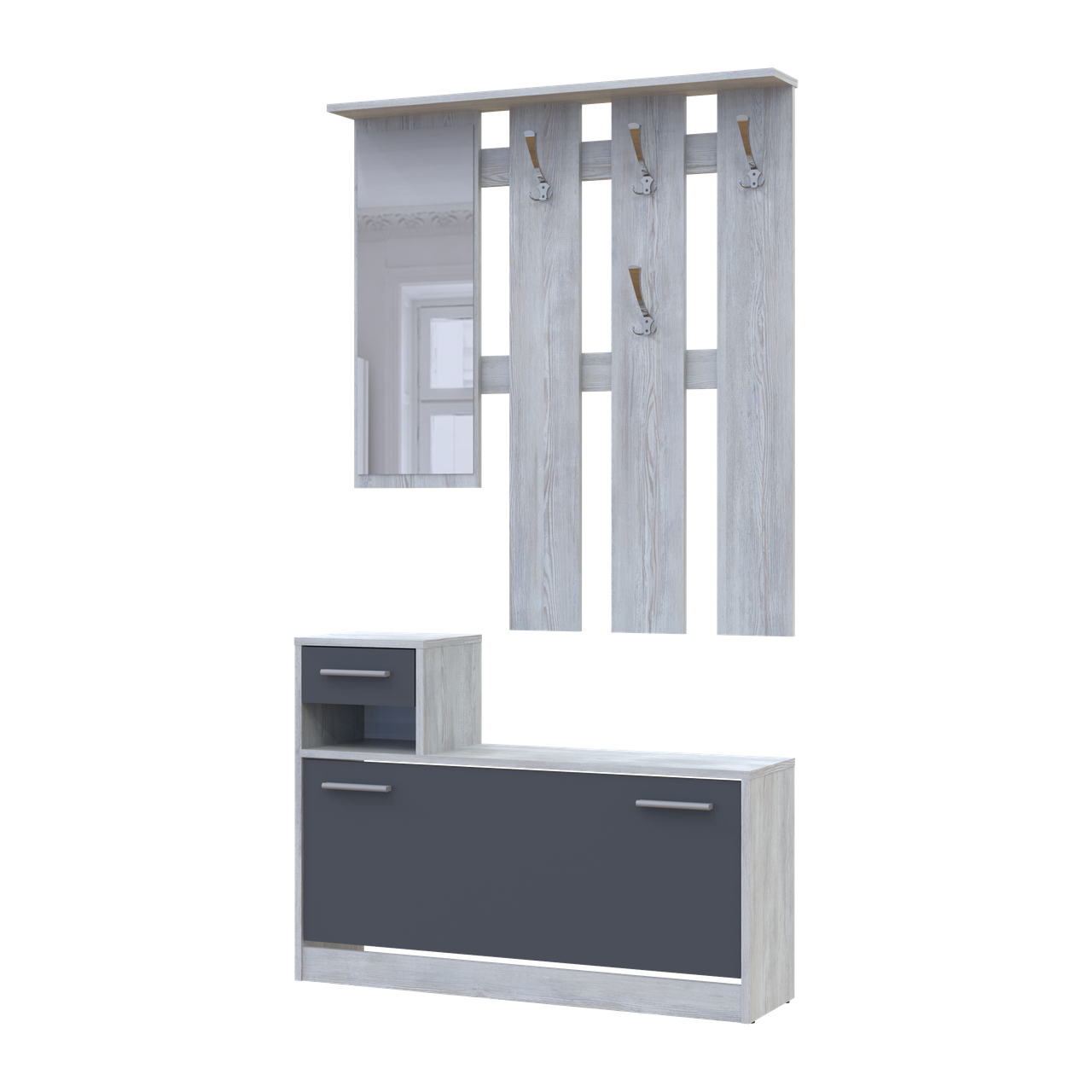 Прихожая Doros Alice Сосна 1 зеркало 100х25х182,9 Натти/Графит (44900365)