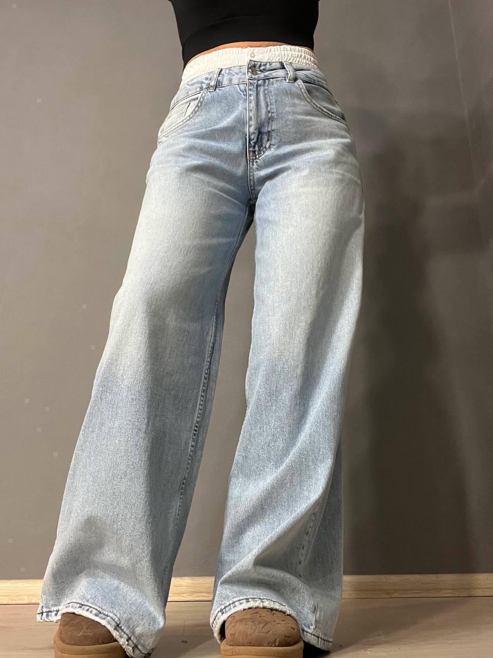 Джинси жіночі I8 162-24 PALAZO BOXER резинка на талії широкі кльош від стегна р. 25 Білий/Блакитний (1591) Джинси жіночі I8 162-24 PALAZO BOXER резинка на талії широкі кльош від стегна р. 25 Білий/Блакитний (1591)