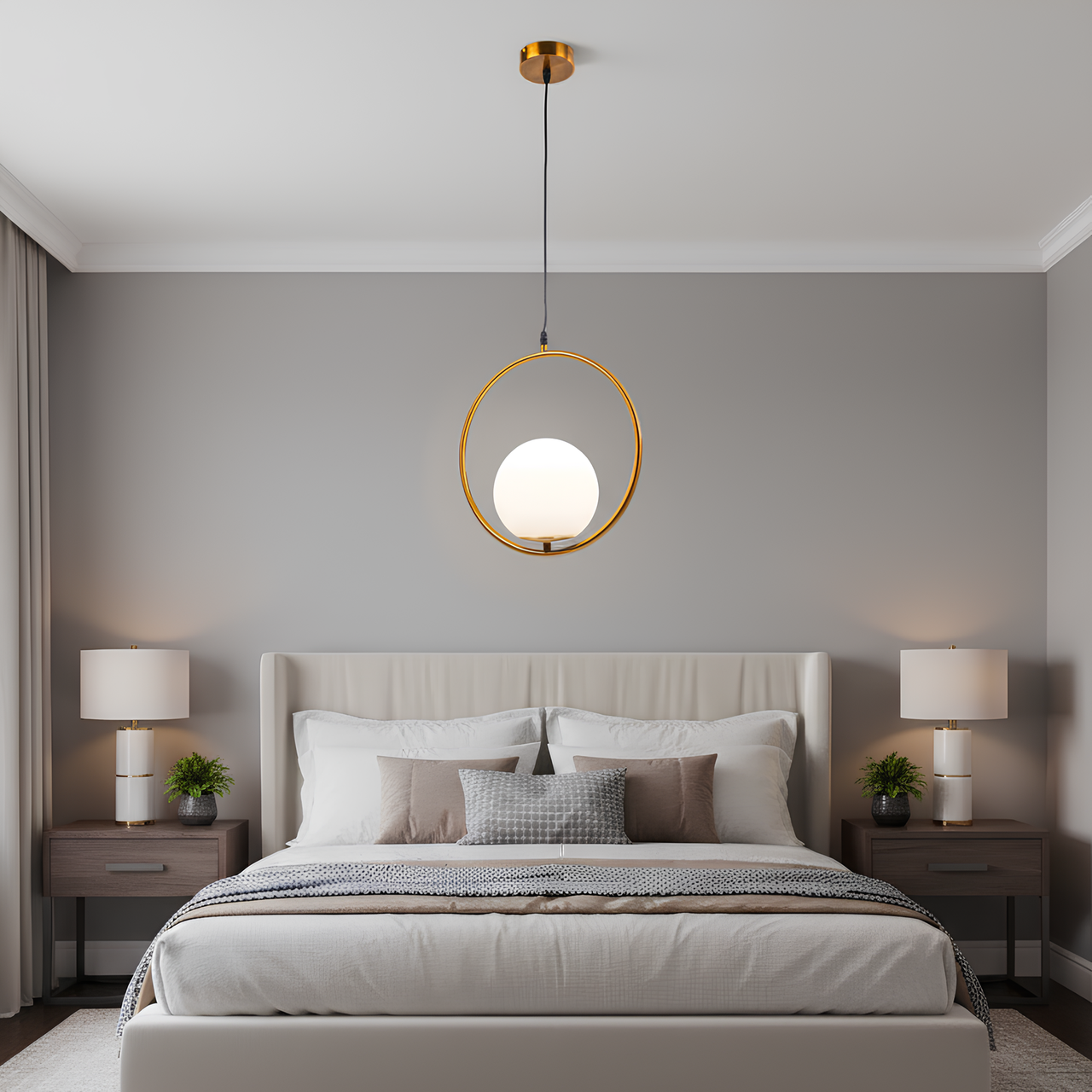 Підвісний світильник Sirius з круглим металевим каркасом під одну лампу Е27 Бронзовий (Ш 2003/1AB) - фото 7