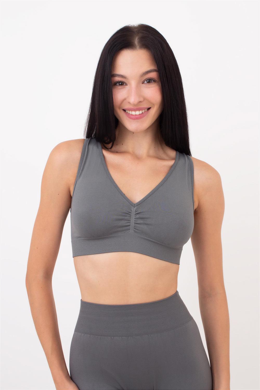 Топ жіночий безшовний Giulia TOP SHAPE з ефектом push-up з мікрофібри S/M Grey-poppy seed (4823116921870)