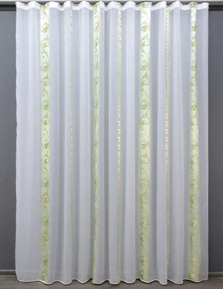 Тюль в гостиную креп/шифон Белый/Салатовый/Золотистый (1374т) Тюль в гостиную креп/шифон Белый/Салатовый/Золотистый (1374т)