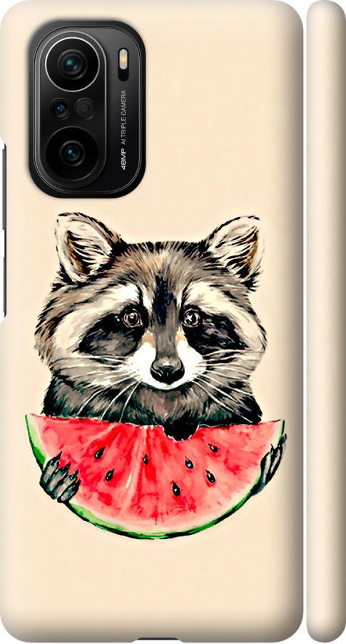 Чехол на Xiaomi Poco F3 Енотик с арбузом (4605m-2280-42517)