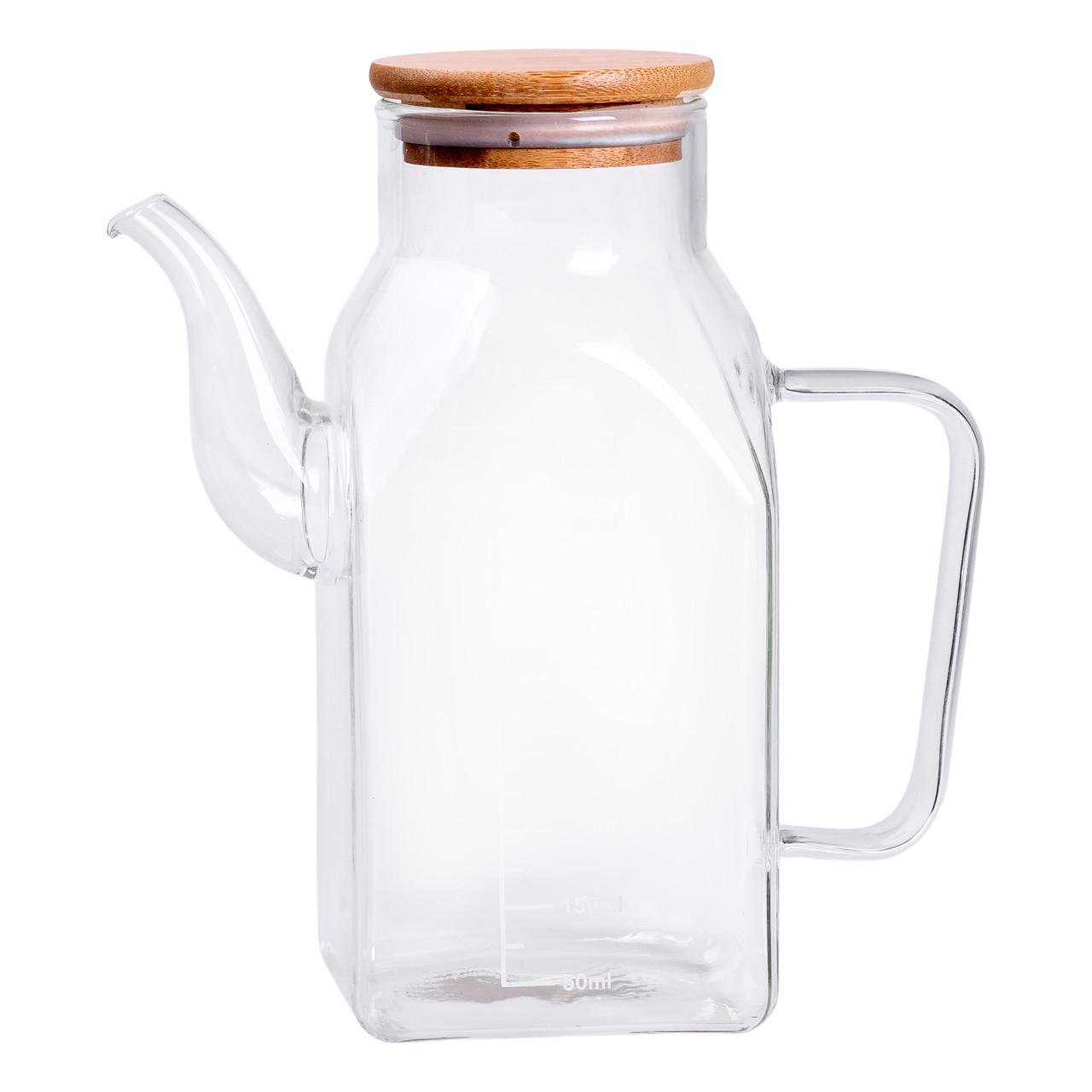 Пляшка для олії скляна з ручкою та бамбуковою кришкою 750 мл (HP-34-4)