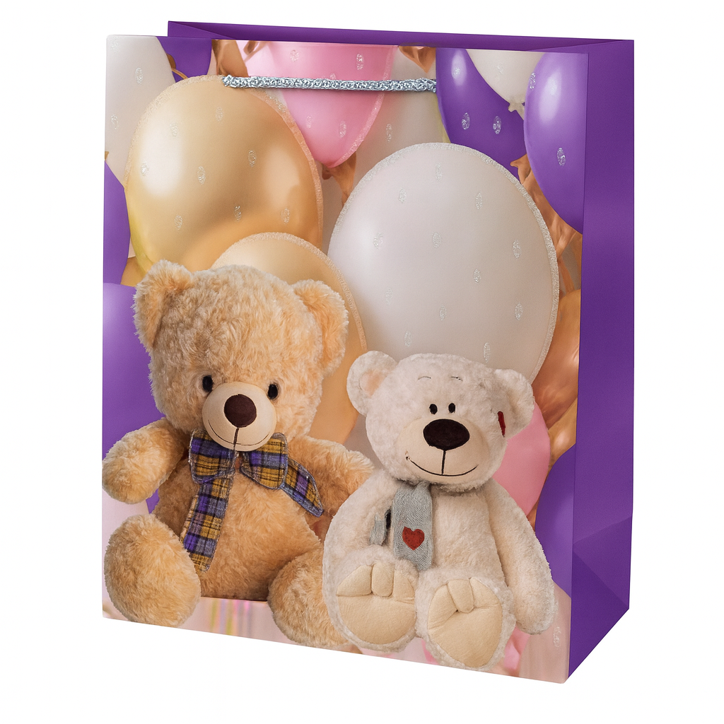 Пакет для детского подарка с ручками Stenson Balloons 26х32х12 см Фиолетовый (R98763-M)