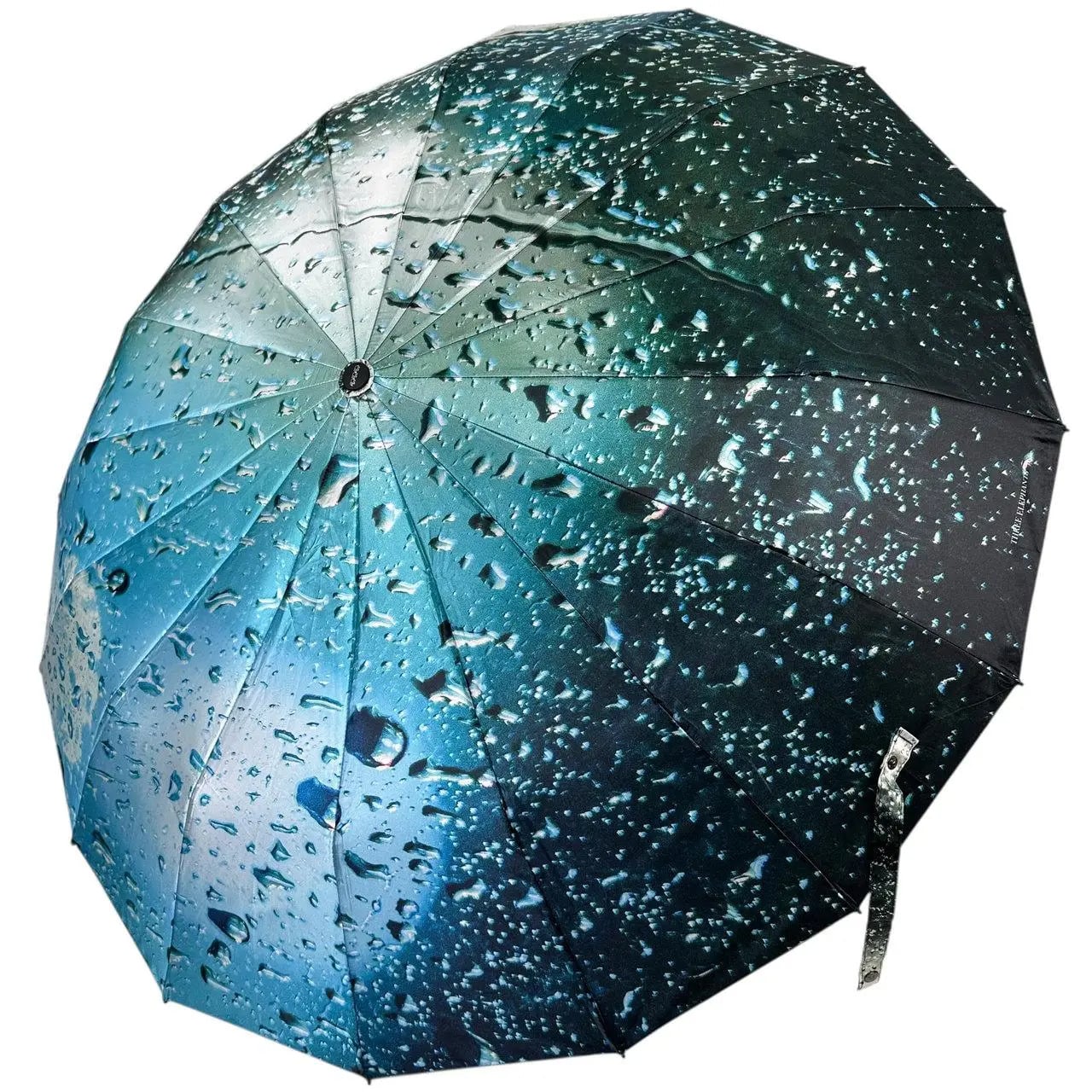 Зонт автомат женский Три Слона 7521-4 на 16 усиленых спиц 3 сегмента сатиновый купол капли дождя Бирюзовый