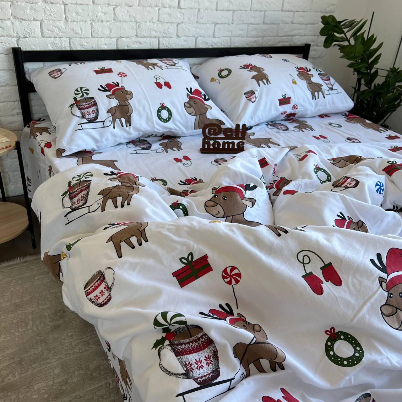 Комплект постельного белья Ell Home Гостинцы фланель на резинке евро наволочки 50x70 см/70x70 см Белый (29337837) - фото 2