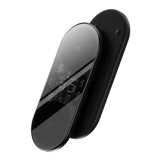 Док-станція бездротова BASEUS Digital LED Display 2-in-1 Wireless Charger 20W Black (f9924501) - фото 2