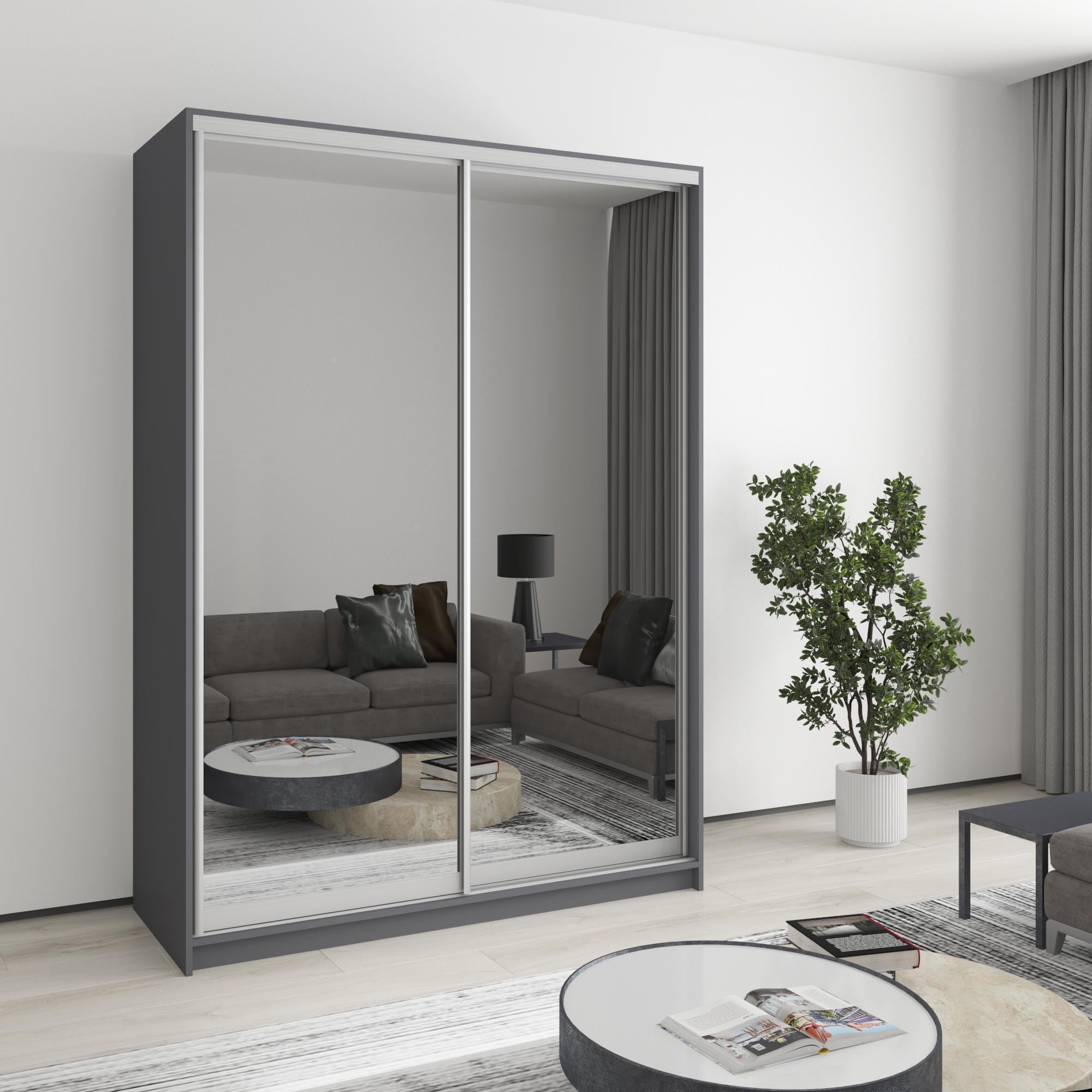 Шкаф-купе двухдверный MebelStar Стандарт AL 2 зеркала 150x45x210 см Антрацит (MBS-2473)
