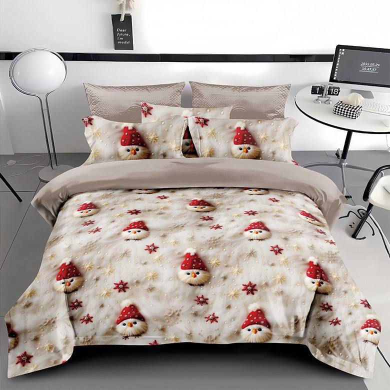 Постільна білизна сатин 5D двоспальне 70х70 см Білий із червоним - фото 1