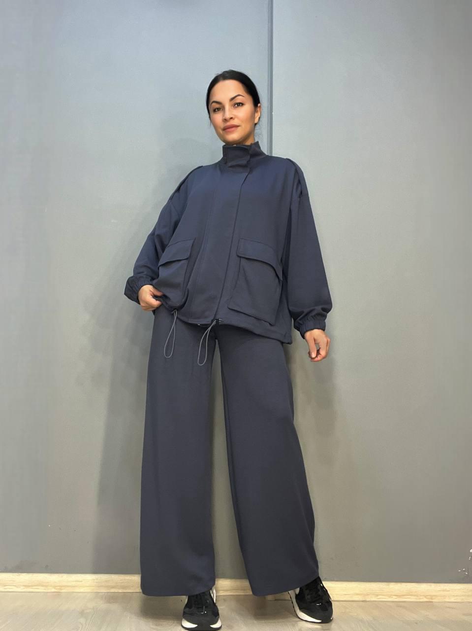 Костюм женский CREP 99231 ткань бифлекс кардиган и брюки палаццо S Графитовый (1463) - фото 7 Костюм женский CREP 99231 ткань бифлекс кардиган и брюки палаццо S Графитовый (1463) - фото 7