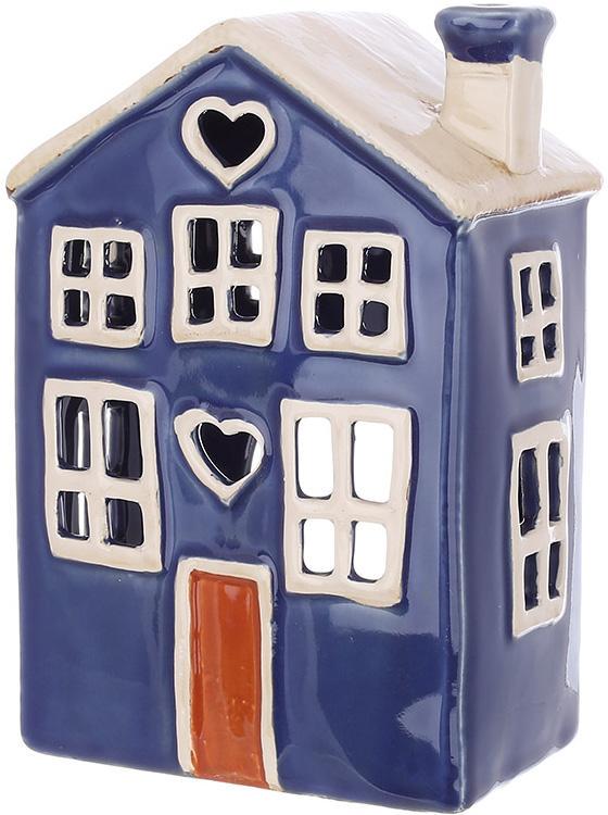 Подсвечник керамический декоративный Старый Город дом N23 12х8х18 см Синий