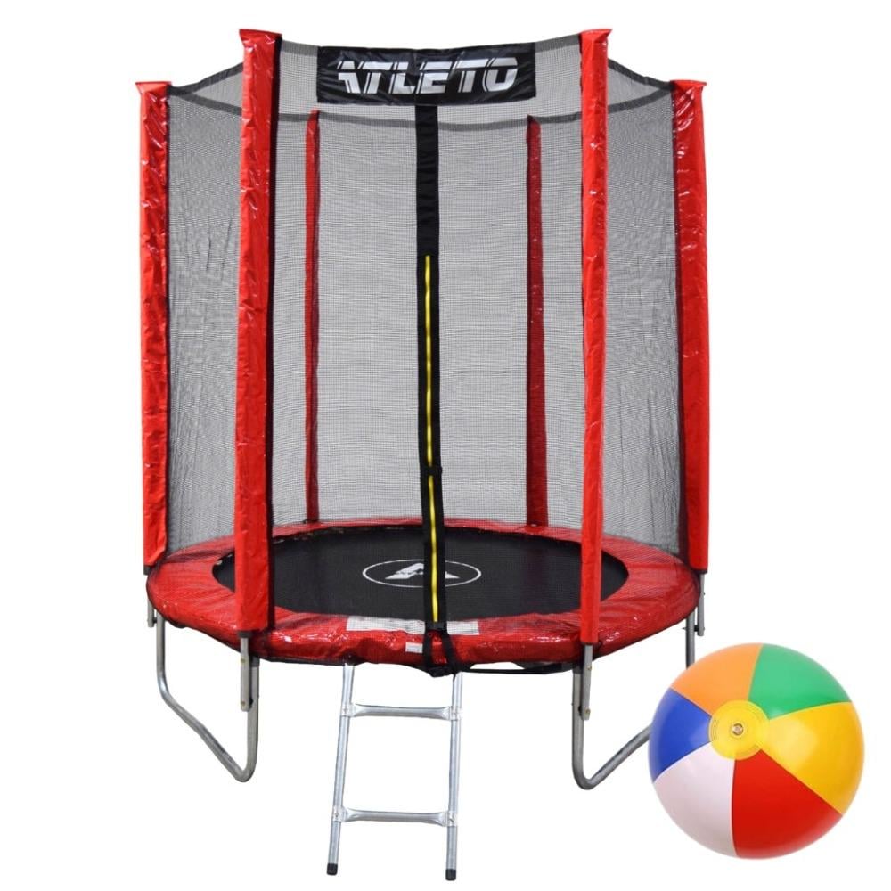 Батут Atleto 183 см с защитной сеткой и лесенкой Красный (29-76-42400497)