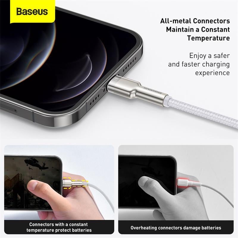 USB кабель BASEUS Lightning Cafule Series Metal Data Cable 2 м 2.4A White - фото 4