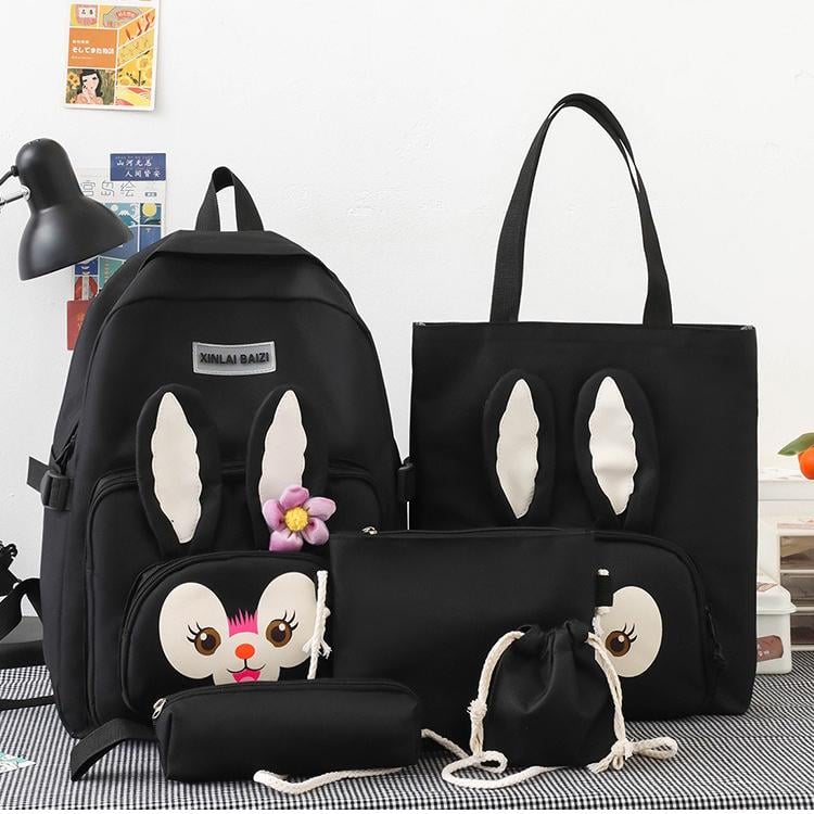 Школьный рюкзак для девочки Зайчик 5в1 5-11 класс Черный (27667974)